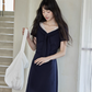V-neck Navy Blue Dress SMS0025