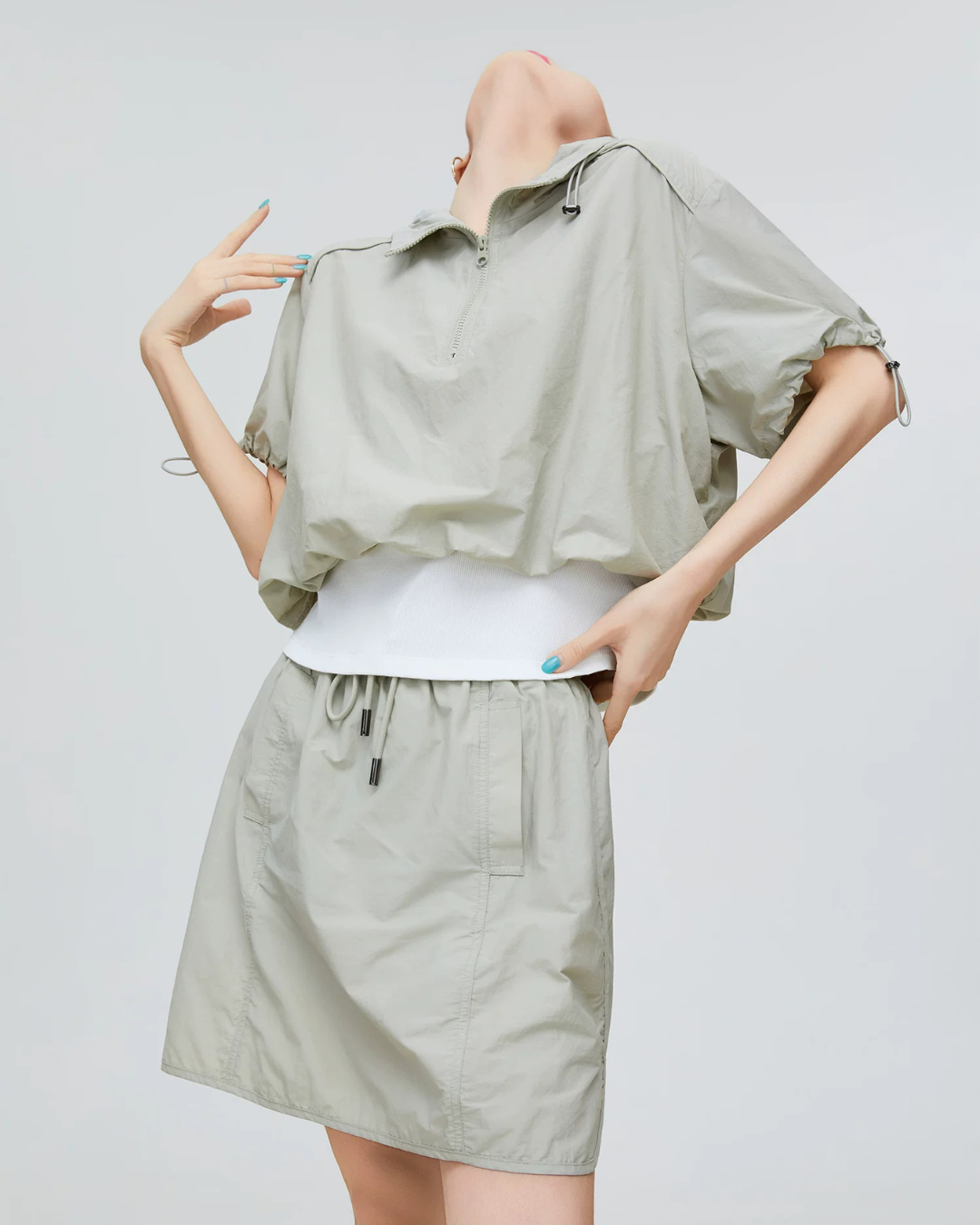 Nylon Half-Zip Short-Sleeve / Mini Skirt FER0231