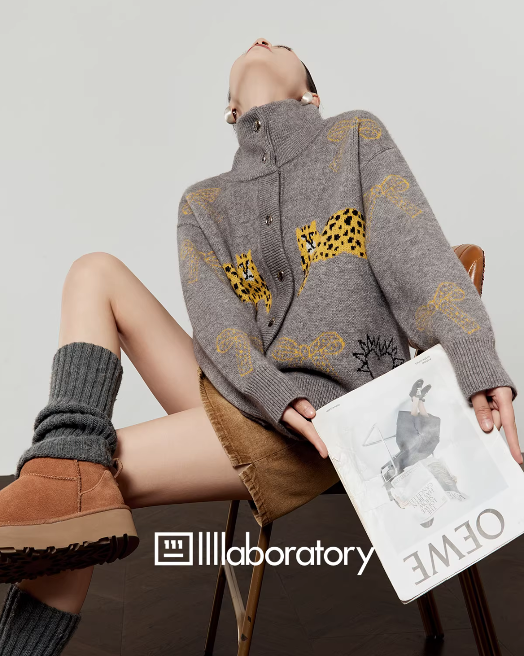 Stand Collar Tiger Knit Top / Mini Skirt LLA0596