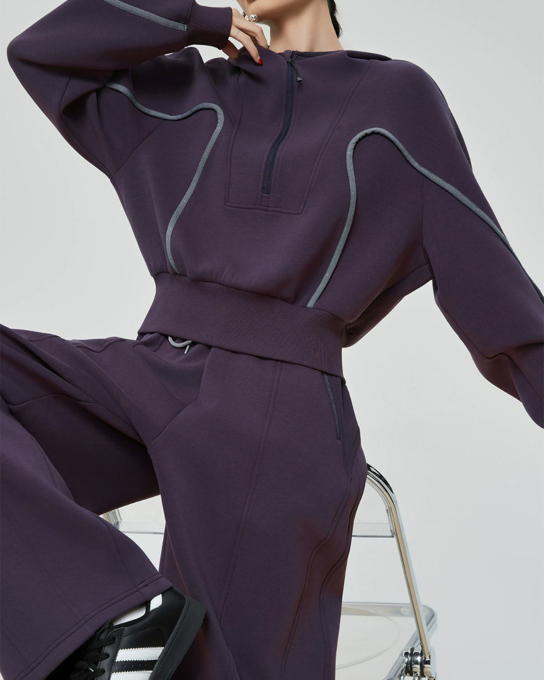 Half-Zip Sailor Collar Tops / Wide Sweatpants FER0383
