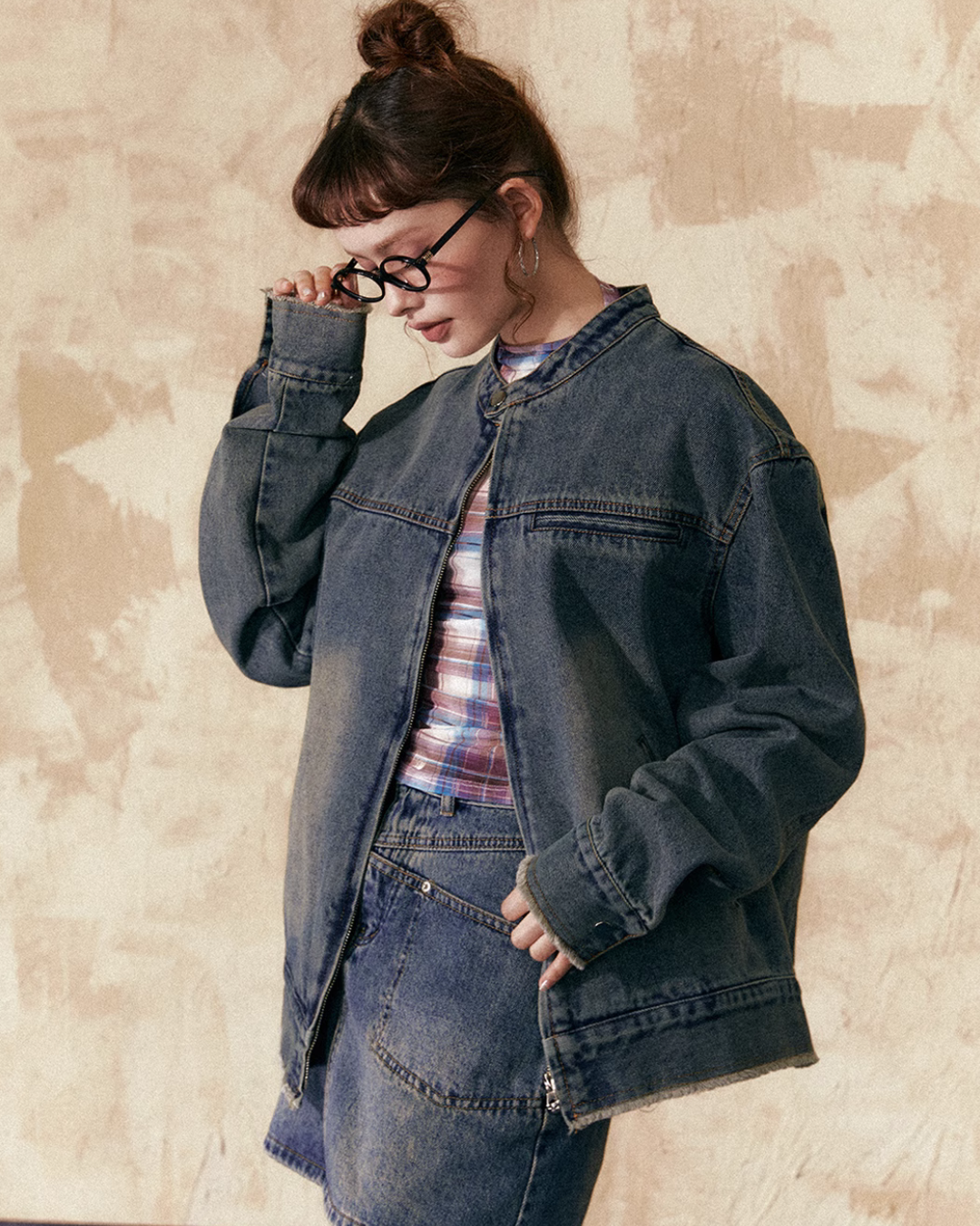 Collarless Denim Jacket EZK0041