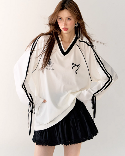 V-Neck Side Line Long Sleeve Top ASG0003
