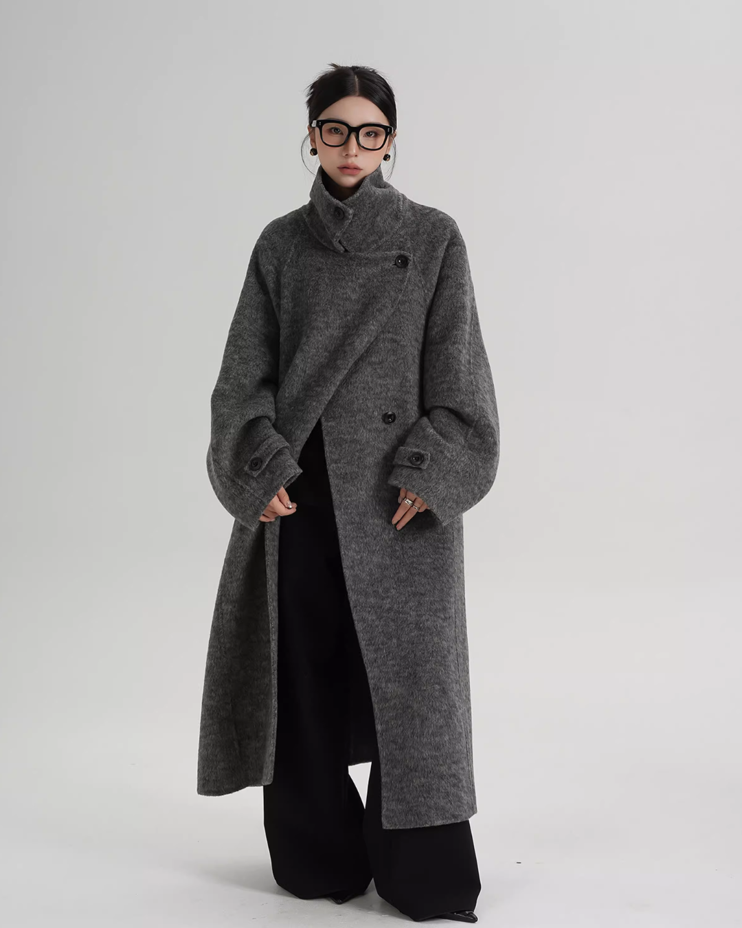 Stand Collar Long Loose Wool Coat SRS0361