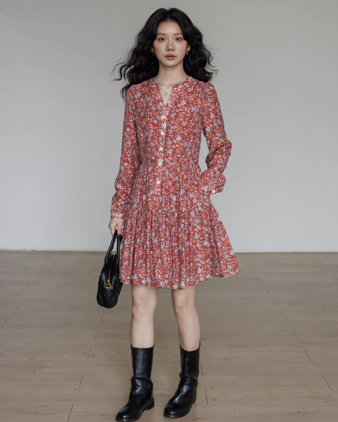 V-Neck Floral Dress VAS0193