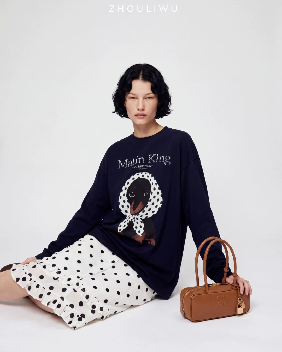 Casual Printed Long-Sleeve T-Shirt / A-line Mini Skirt LLA0664