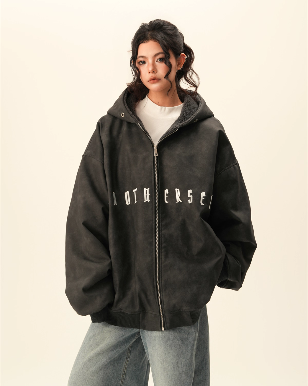 Oversized Suede Zip Hoodie BWA0007