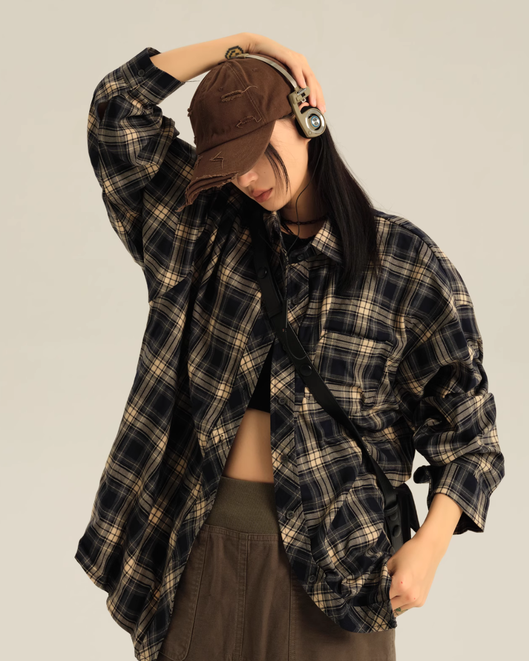 Loose Paid Long Sleeve Shirt EZK0043