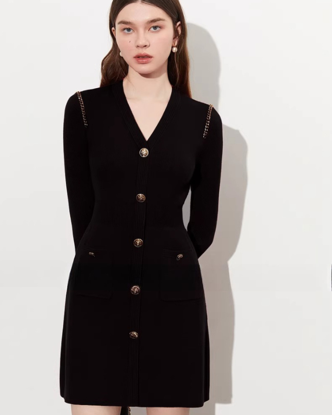 Gold Button Tight Mini Dress DPY0073