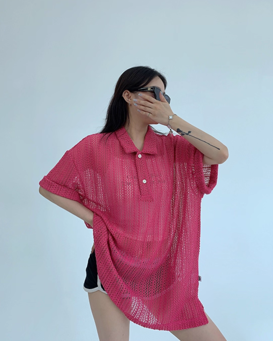 Mesh Polo Knit Top YLS0890