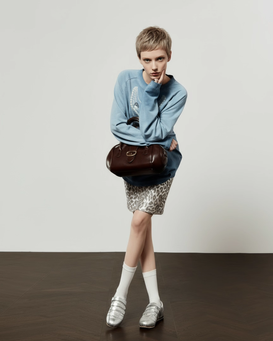 Pearl Light Leopard Long-Sleeve Top/Leopard Skirt LLA0609