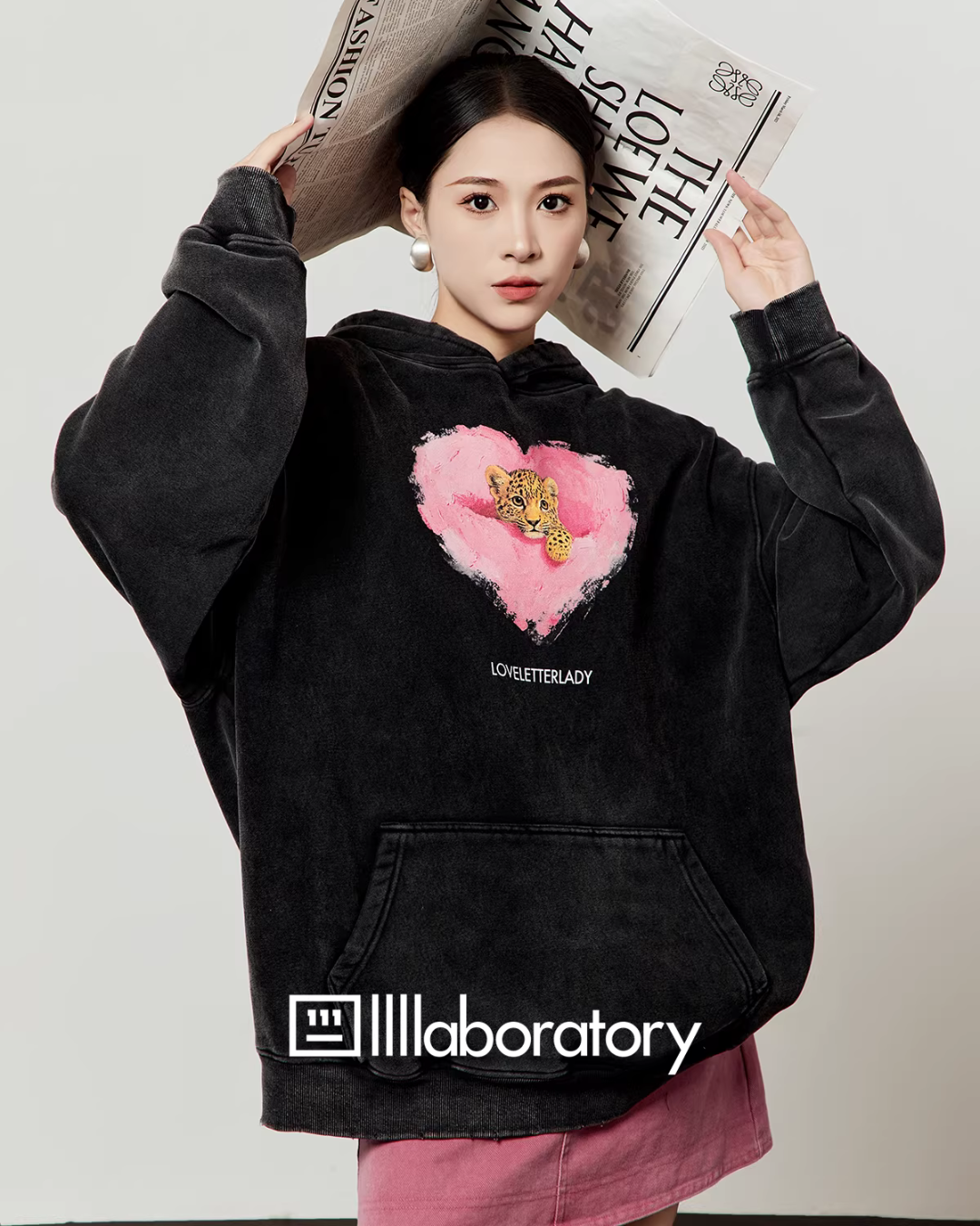 Heart Tiger Retro Hoodie / Pink Mini Skirt LLA0594