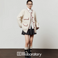 Elegant Tweed Jacket / Striped Pleated Skirt / White Long-Sleeve Shirt LLA0532