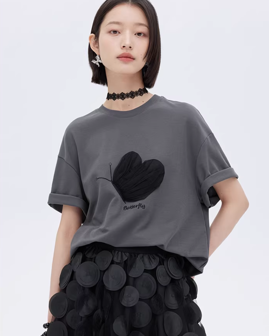 Butterfly Embroidery Short Sleeve T-Shirt SHN0012
