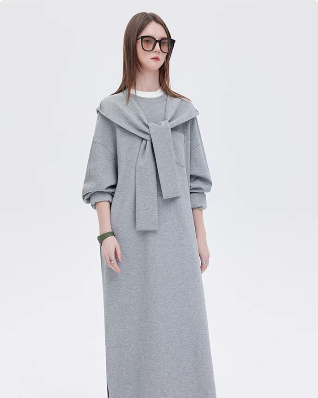 Hooded Long-Sleeve Sweatshirt Dress SHN0007