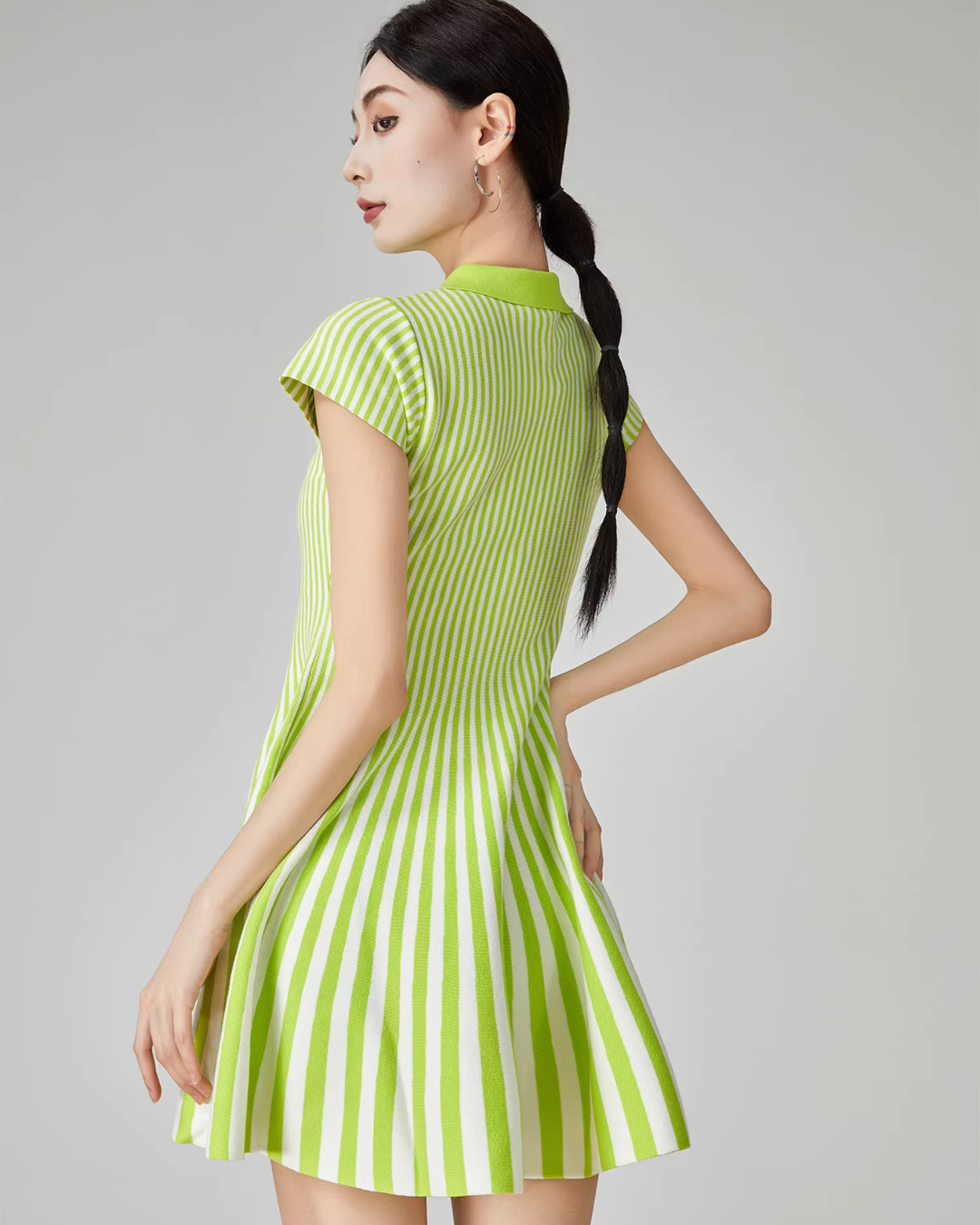 Green Striped Flare Mini Dress FER0081