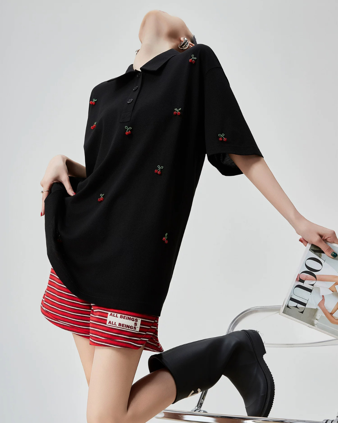 Cherry Embroidery Polo Knit Shirt FER0225