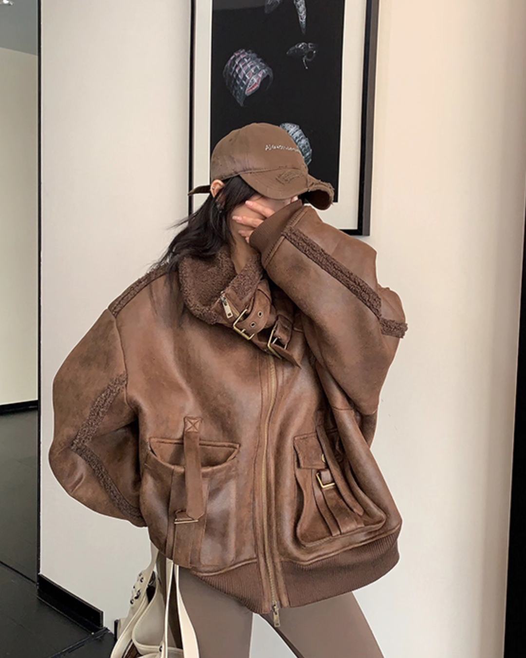 Vintage Leather Faux Fur Jacket YLS1005