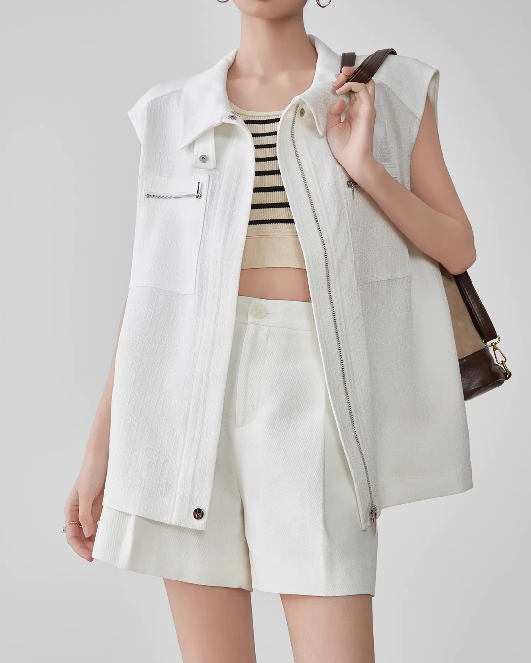 Sleeveless Jacket-Style Vest / High-Waist Short Pants FER0111