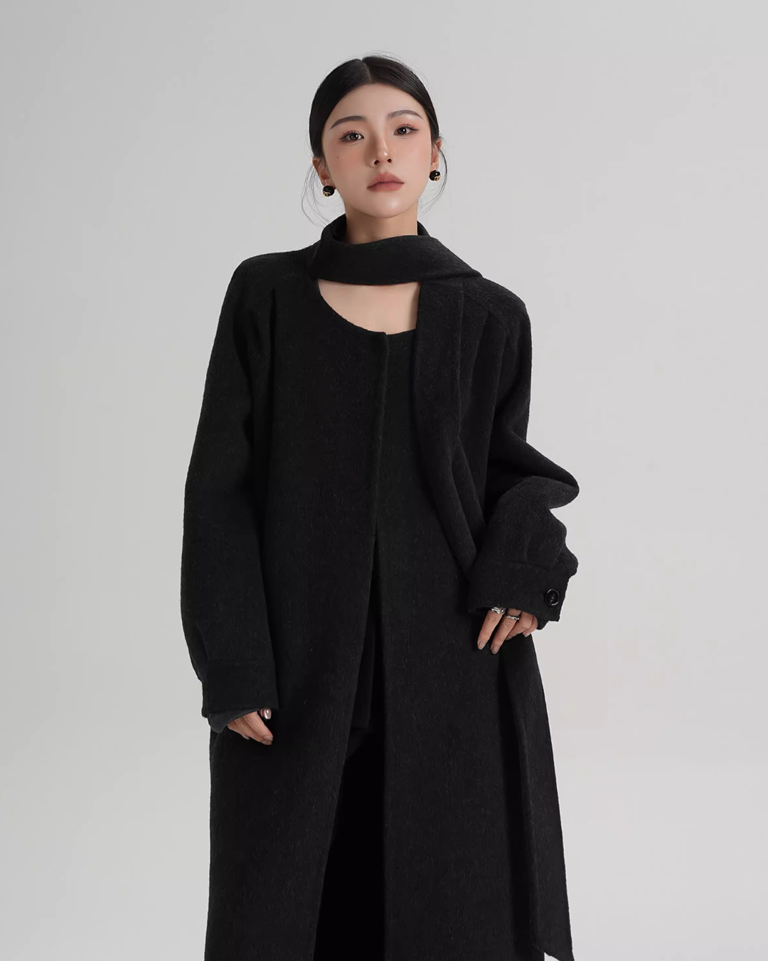 Tie Collar Long Coat SRS0384