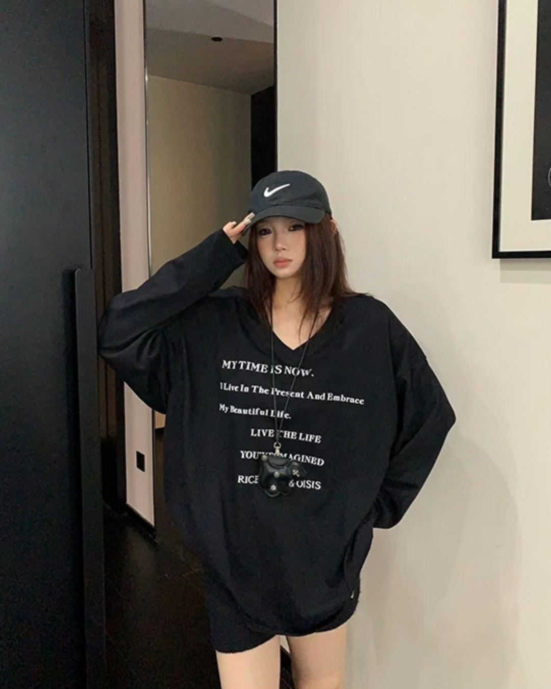 V-Neck Print Long Sleeve T-Shirt  YLS1044