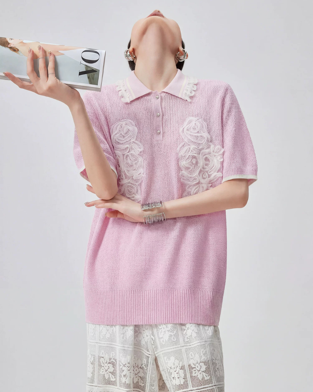 Sheer Short-Sleeve Polo Knit FER0261