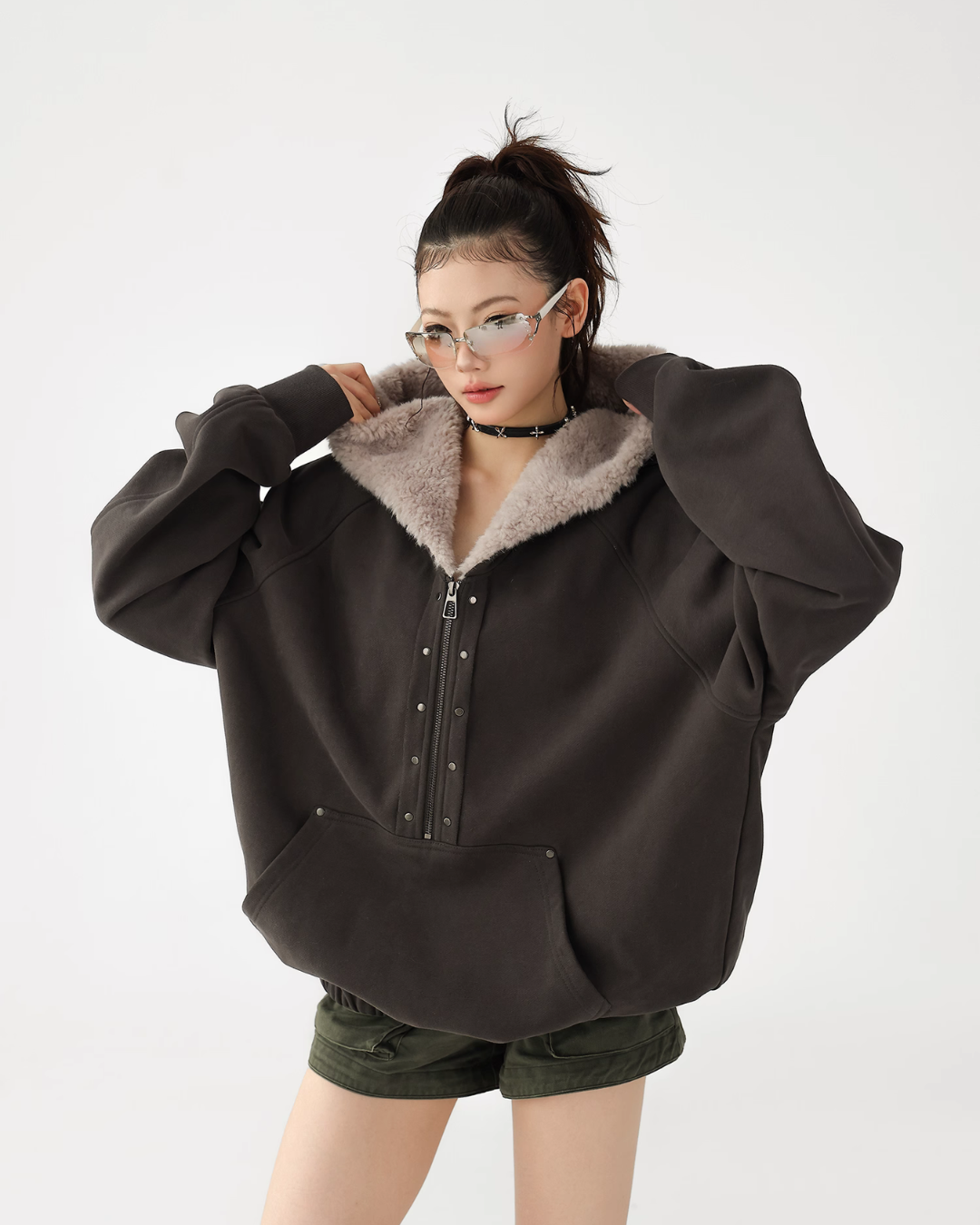 Duty Half Zip Collar Fleece Hoodie ACS0321