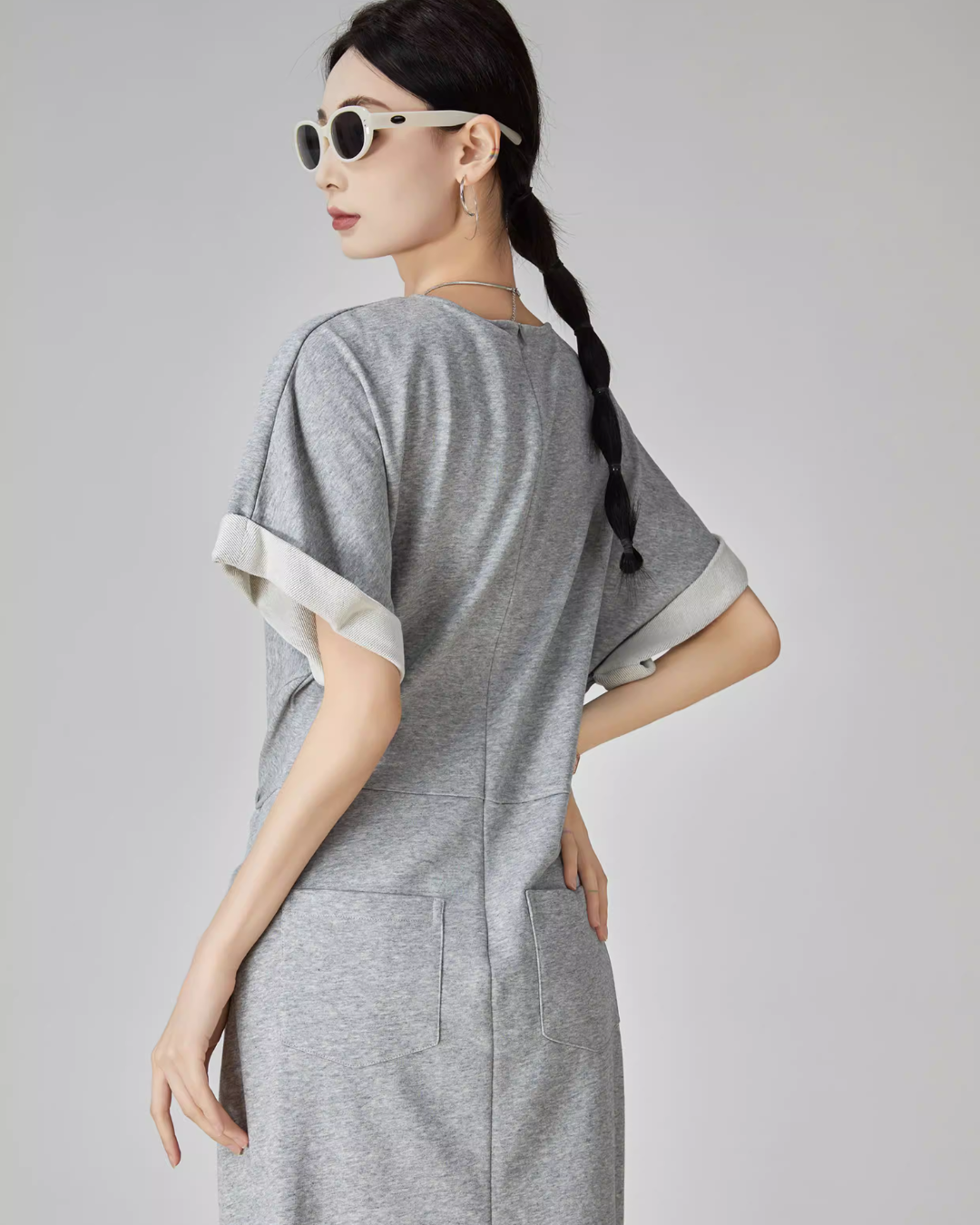 Gray Irregular Short-Sleeve Dress FER0049