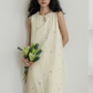 Flower Embroidery Pearl Button Long Dress VAS0203