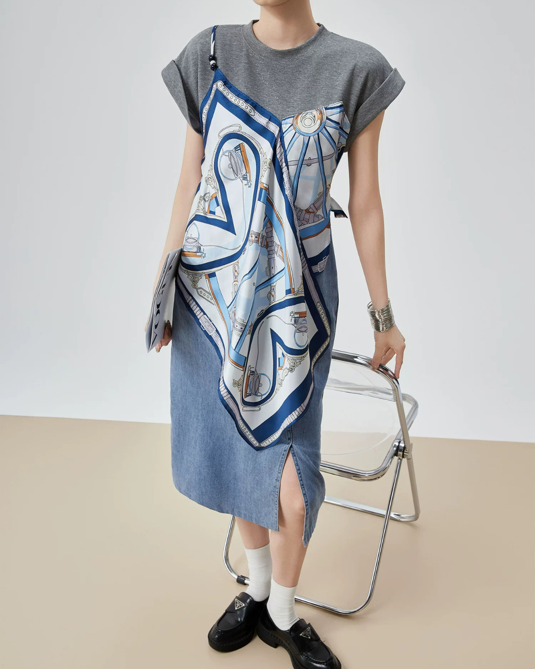 Printed Scarf Layered-Style Dress FER0291