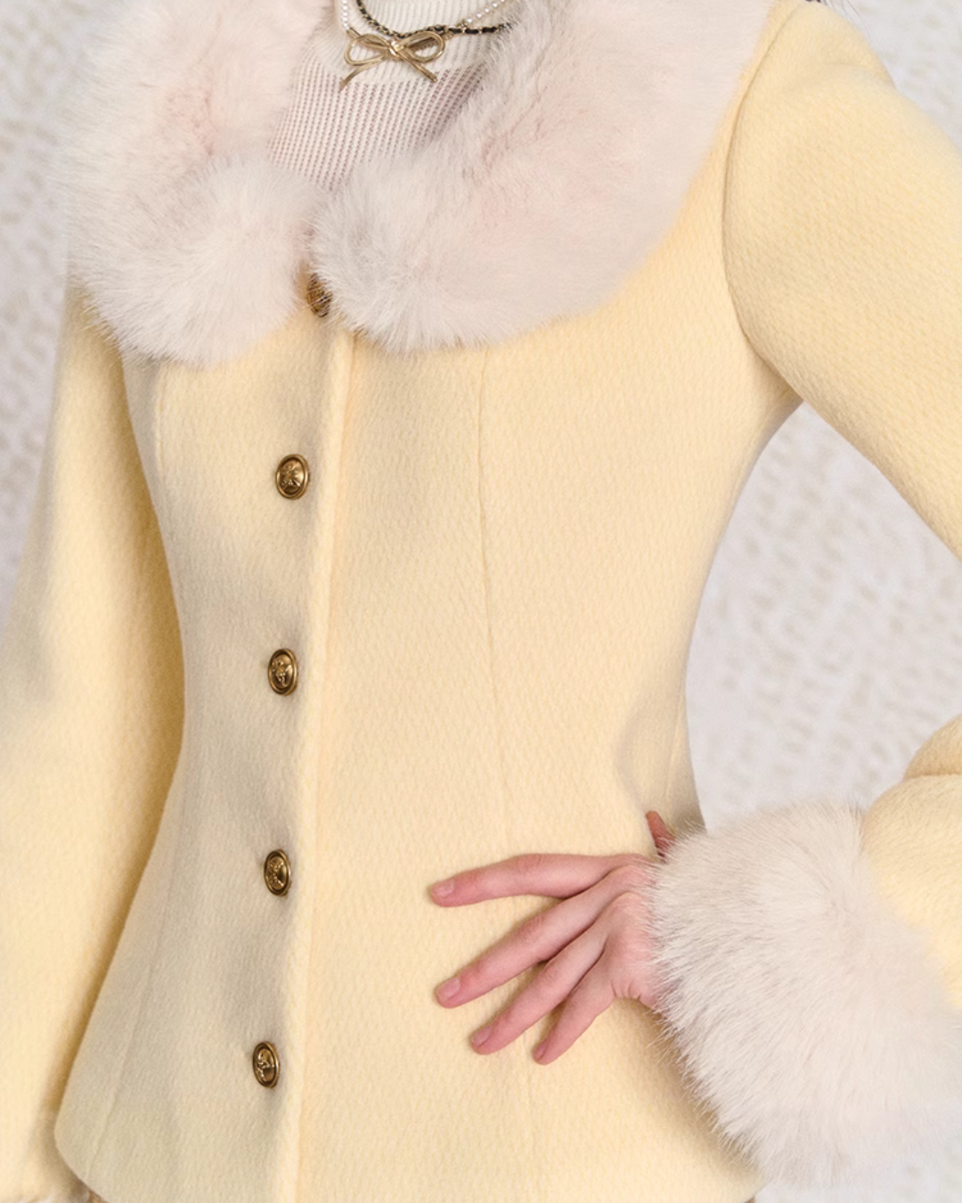 Sweet Cream Fur Jacket & Paid Mini Skirt UNP0004