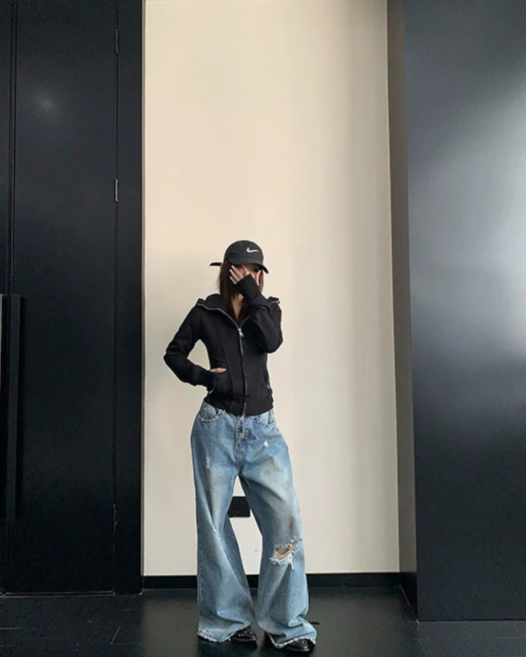 High-Neck Hooded Zip-Up Hoodie YLS1057