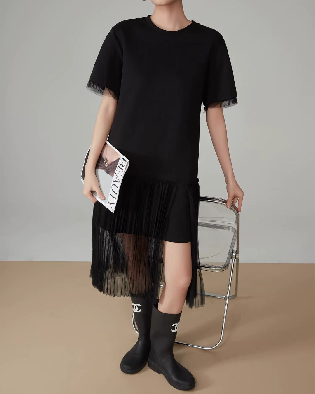 Mesh Short-Sleeve T-Shirt Dress FER0073