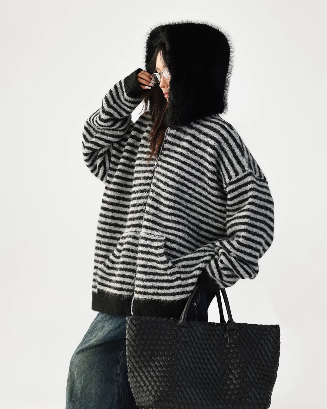 Striped Wool Loose Hoodie ACS0350