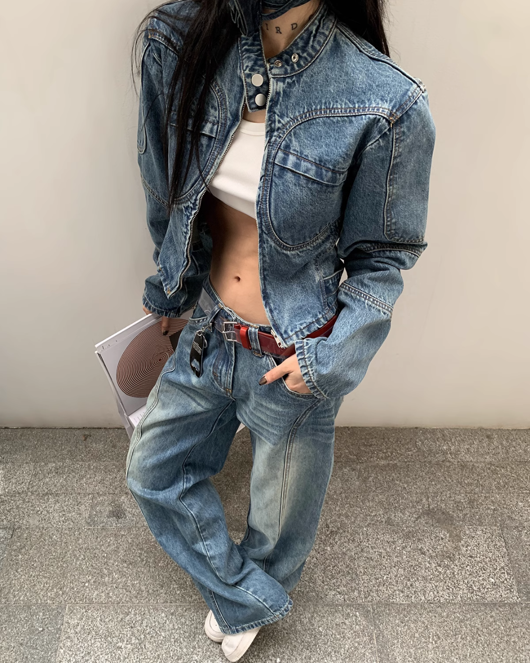 Mock Neck Denim Jacket / Denim Pants ACS0124