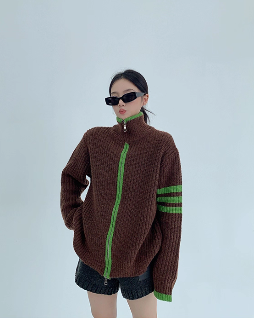 Stand Neck Double Zip Knit YLS0968