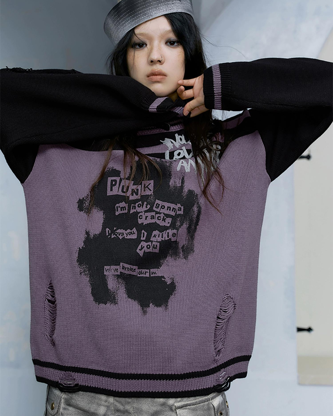 Striped Ripped Graffiti Sweater  CEN0025