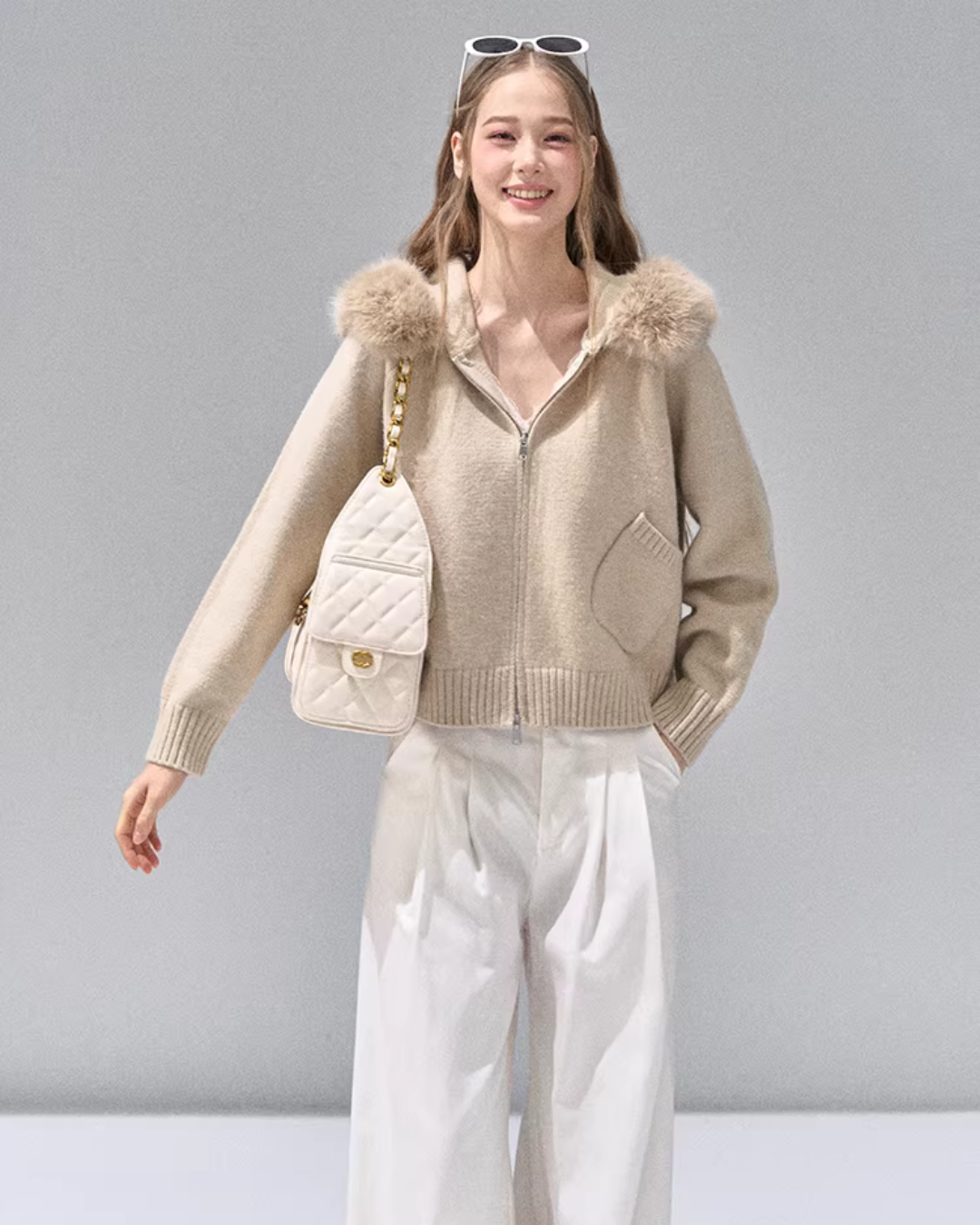 Hooded Fur Zip Knit Cardigan RCR0013