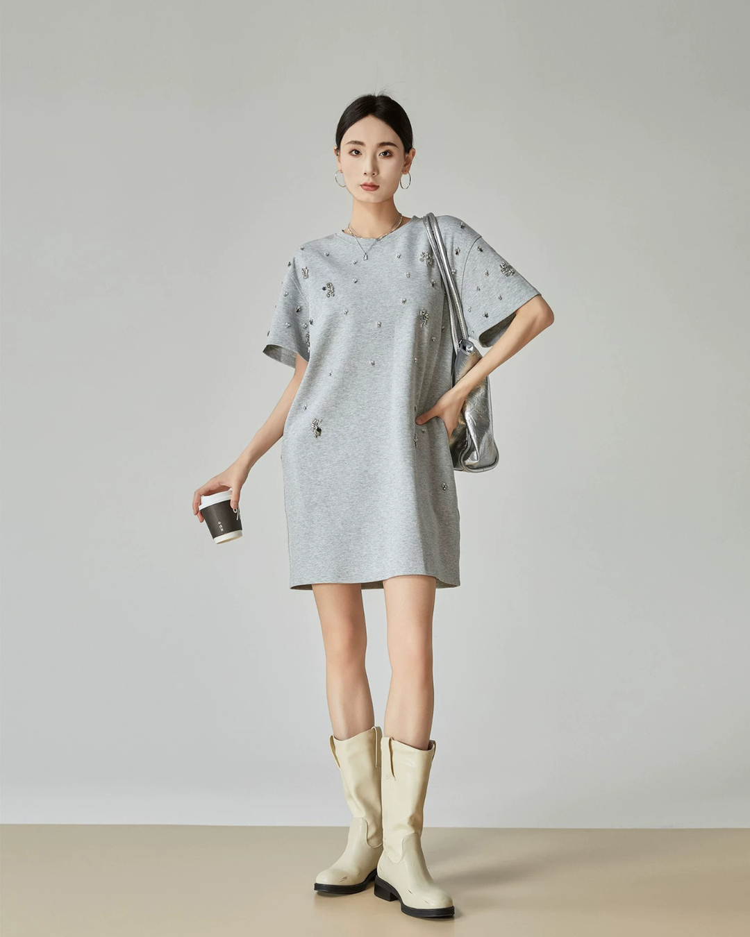 Rhinestone T-shirt Dress FER0124