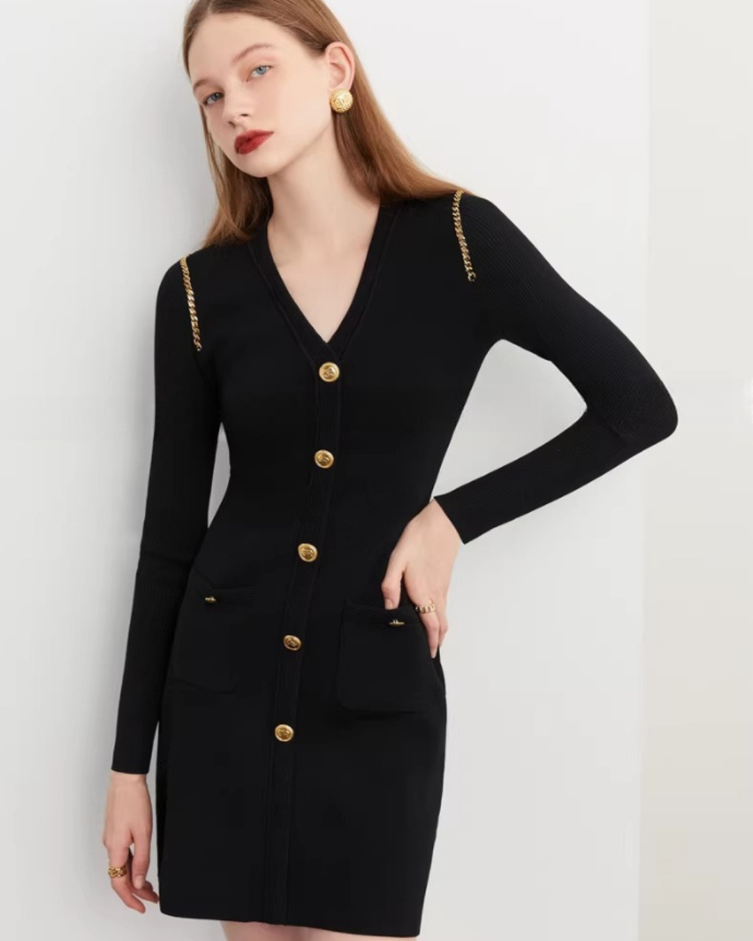 Elegant Black Knit Dress DPY0082