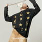 Black Star Print Loose T-Shirt / Denim Mini Skirt LLA0662
