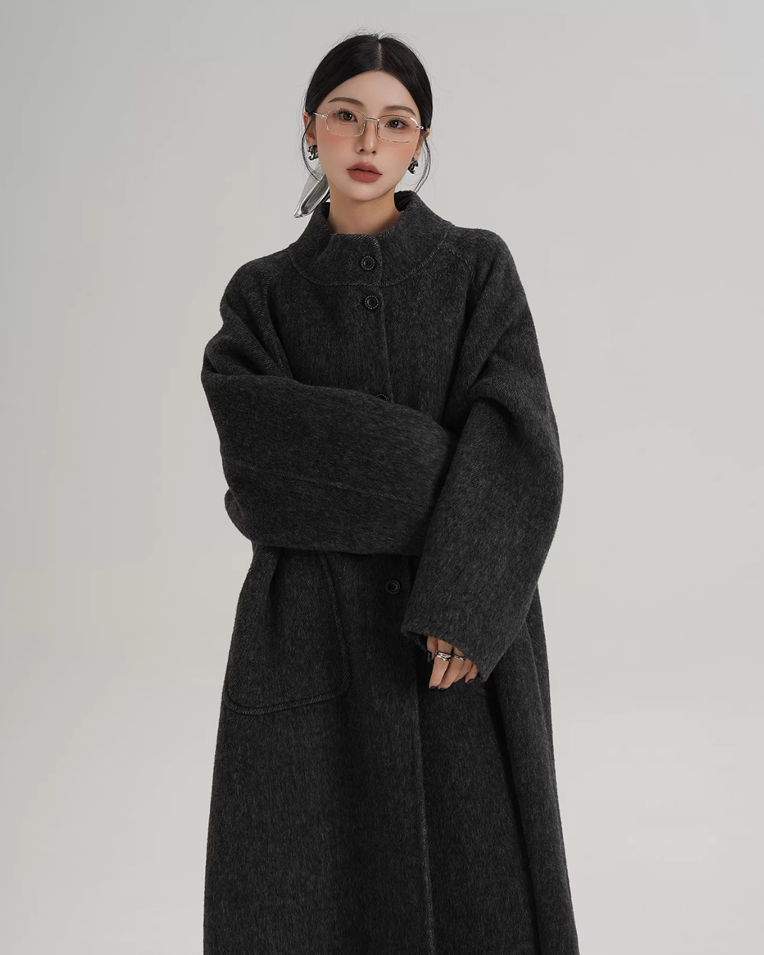 Mock Neck Long Coat SRS0407