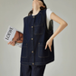 Collarless Denim Vest / Denim Wide Pants FER0144