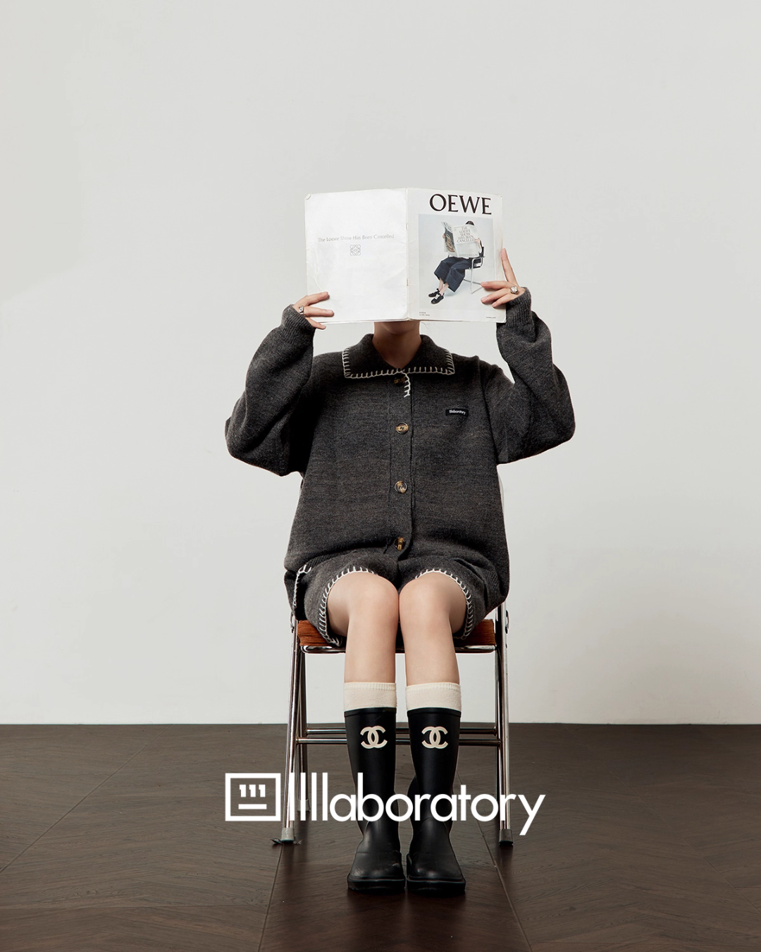 Dark Gray Knit Cardigan & Casual Shorts LLA0545