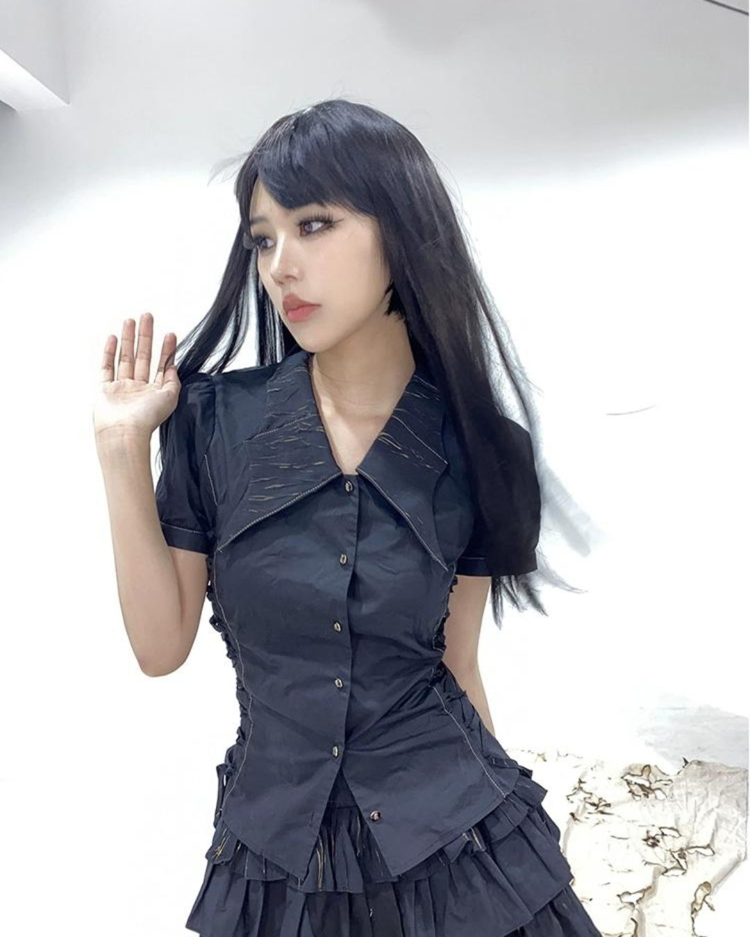 Puff Sleeve Dark Slim Shirt ADW0003