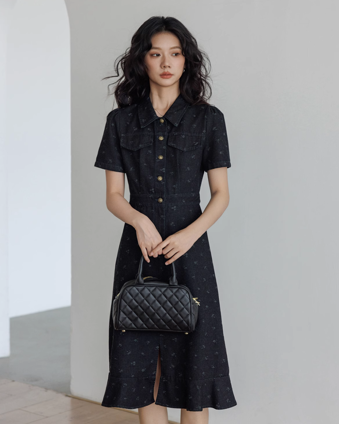 Floral Denim Shirt Dress VAS0088