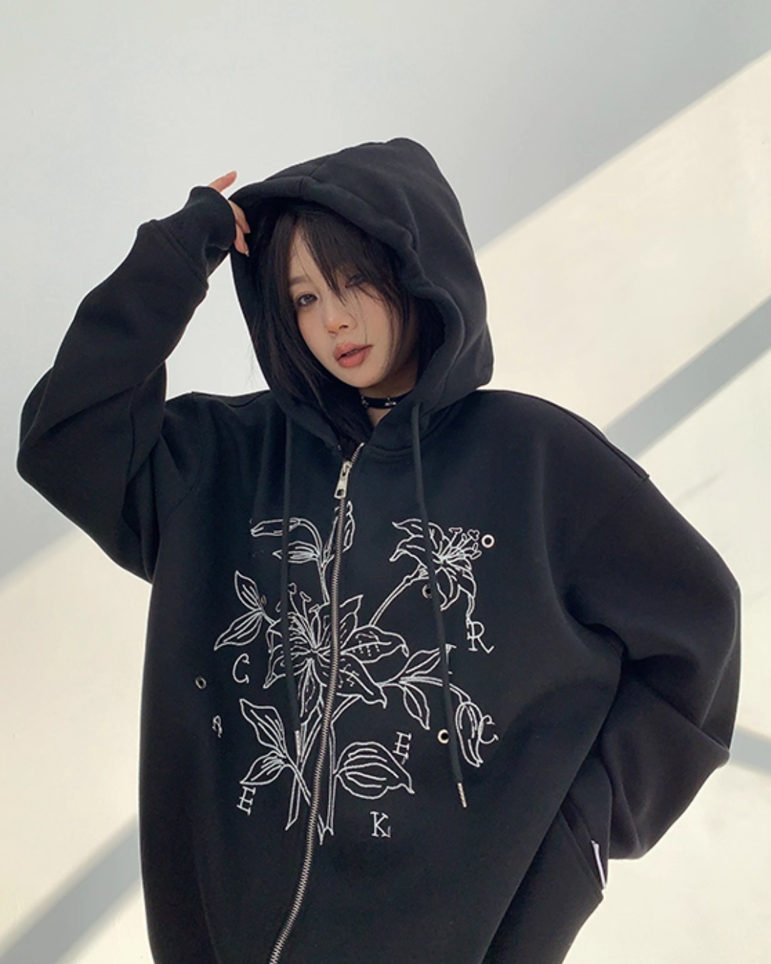 Floral Embroidery Hood Jacket YLS0934