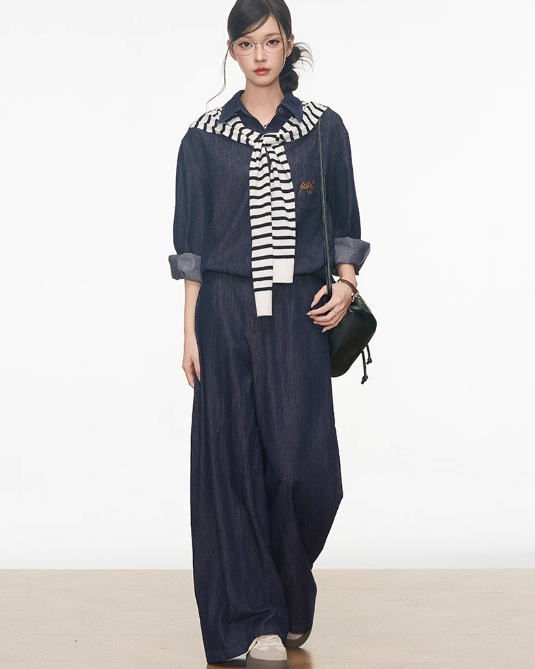 Denim Shirt / Wide Denim Pants / Shoulder-Carry Top WEO0072