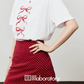 Ribbon Print T-Shirt / A-Line Mini Skirt LLA0486
