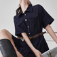 Ruffle Polo Collar Denim Dress FER0105