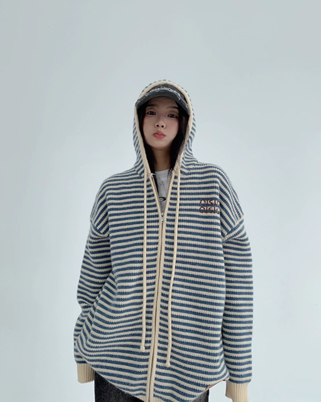 Stripe Relaxed Knit Hoodie YLS0999
